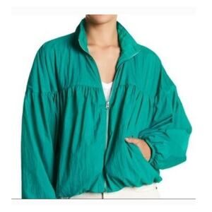 Free People Now or Never Nylon Bomber Turquoise Jacket Size: XS